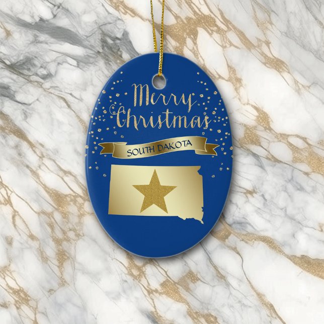 Blue Gold South Dakota Star Ceramic Ornament (Creator Uploaded)