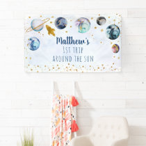 Blue Gold Space Birthday Banner