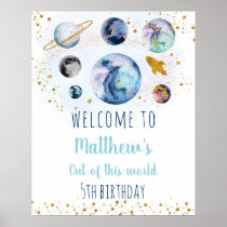 Blue Gold Space Birthday Welcome Poster