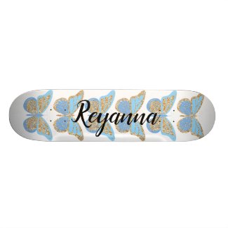 Blue Gold Sparkle Butterflies Personalized Skateboard