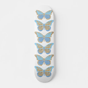 Blue Gold Sparkle Butterflies Skateboard