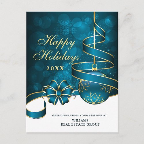 Blue Gold Sparkle Christmas Corporate Greeting Postcard