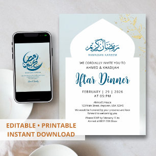 Blue Gold Sparkle Iftar Dinner Invitation