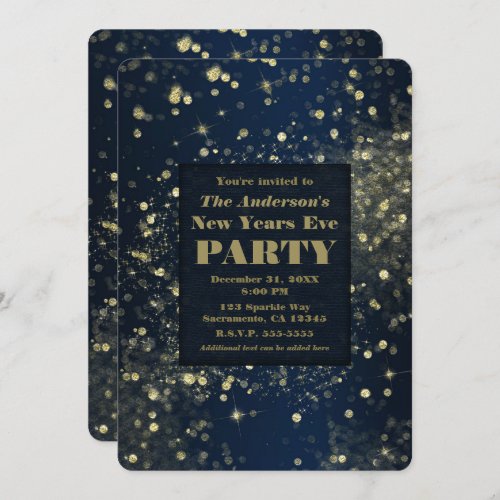 Blue Gold Sparkling Lights New Years Eve Party Invitation