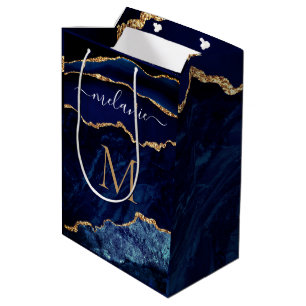 Blue Gold Sparkly Gift Bag Personalize Name Letter