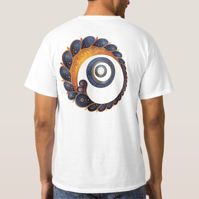 Blue & Gold Spiral Mandala – Two-Sided Tee (Back)