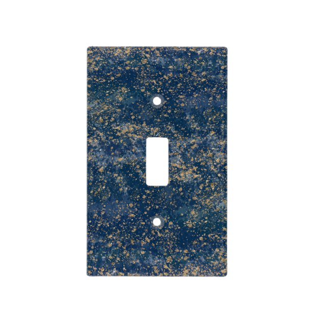 Blue & Gold Splatter Glam Modern Light Switch Cover (Front)