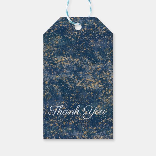 Blue Gold Splatter Modern Glam Wedding Marriage Gift Tags