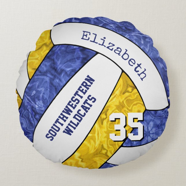 blue gold sports keepsake gift girls volleyball round pillow (Front)