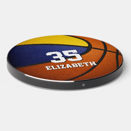 blue gold sports team colors girls boys basketball wireless charger 