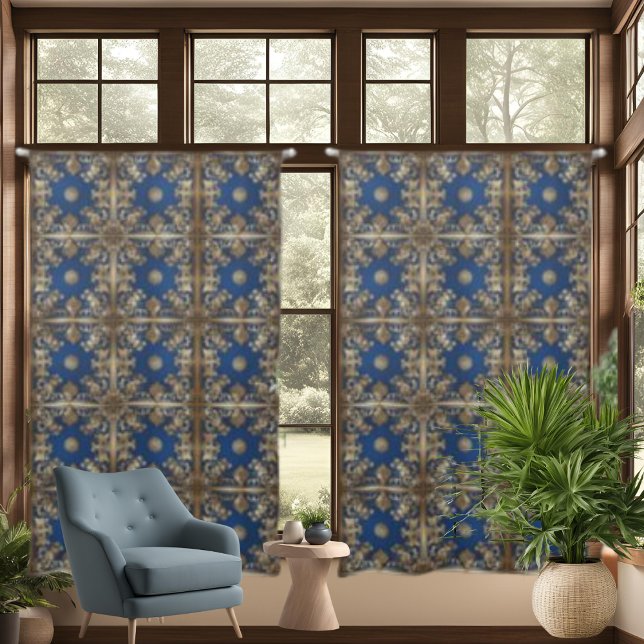 Blue Gold Square Pattern Drapes Curtains (Blue Gold Square Pattern Drapes Curtains)