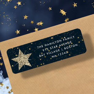 Blue & Gold Star Christmas Address Label