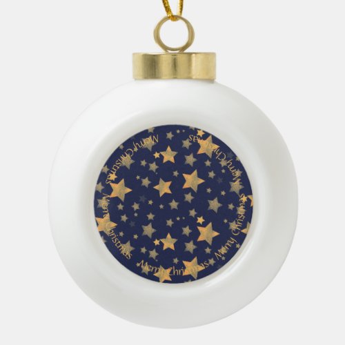 Blue Gold Star Classic Elegant Merry Christmas Ceramic Ball Christmas Ornament