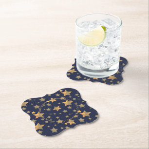 Blue & Gold Star Elegant Festive Vintage Christmas Paper Coaster