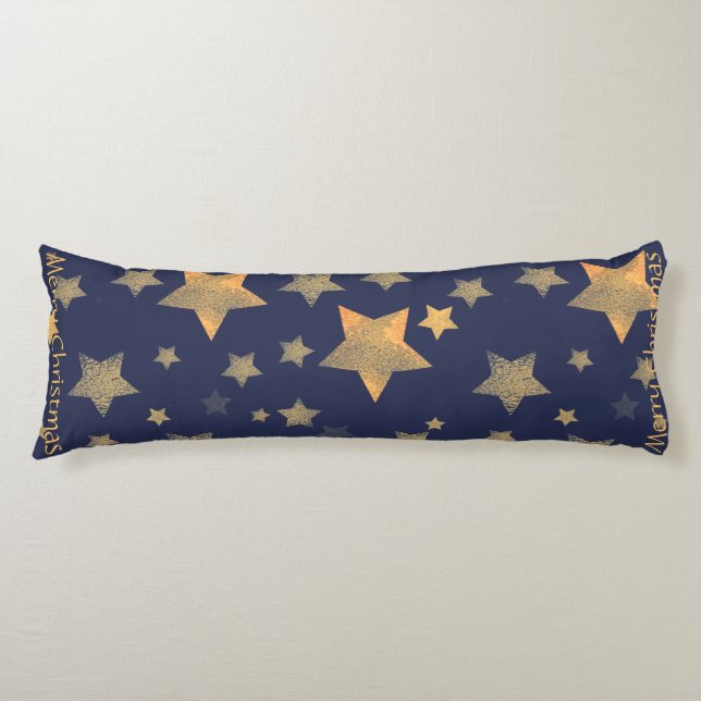 Blue Gold Star Elegant Vintage Christmas Body Pillow (Front)