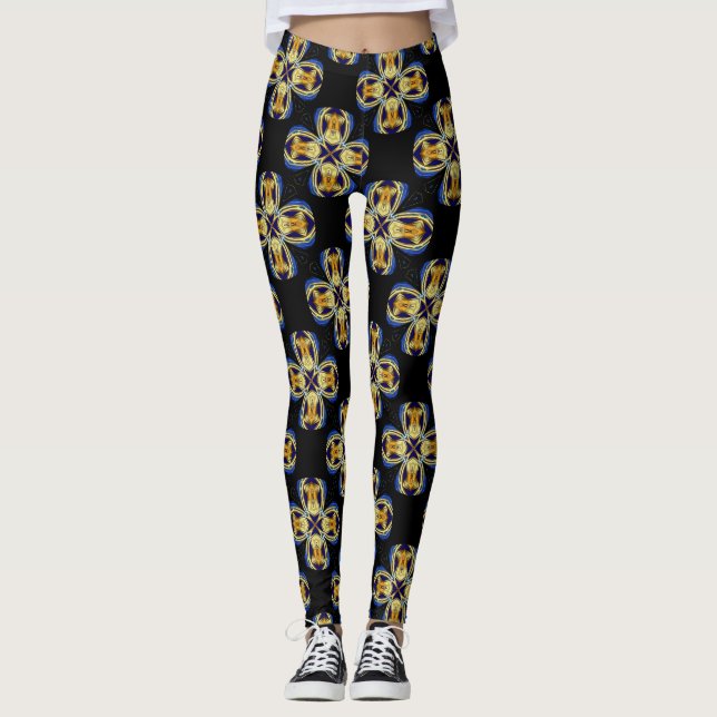 Blue gold star endless pattern leggings (Front)