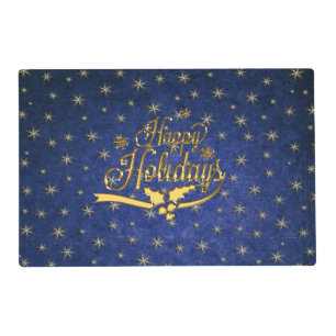 Blue Gold Star Happy Holidays Place Mat