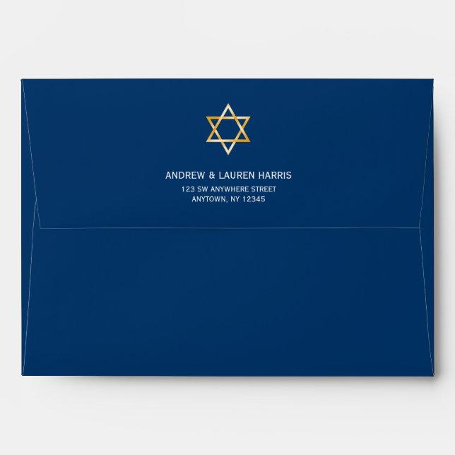 Blue Gold Star of David Return Address A7 Envelope (Back (Top Flap))