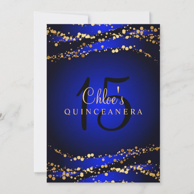 Blue & Gold Stardust Quinceañera Invitation (Front)