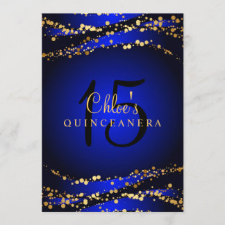 Blue & Gold Stardust Quinceañera Invitation