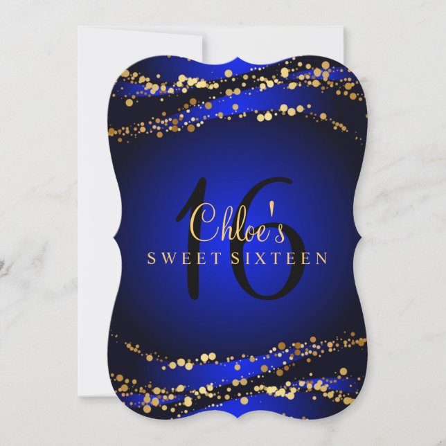 Blue & Gold Stardust Sweet 16 Invitation (Front)