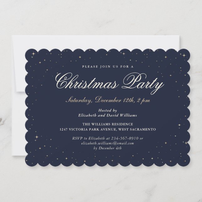 Blue Gold Starry Christmas Holiday Party Invitation (Front)