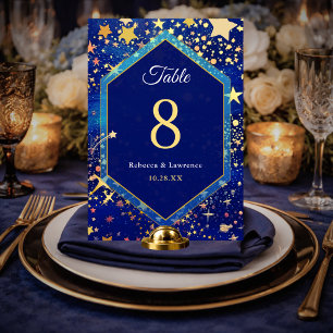 Blue gold starry night celestial magical wedding table number