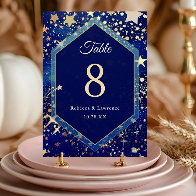 Blue gold starry night celestial magical wedding table number (Creator Uploaded)