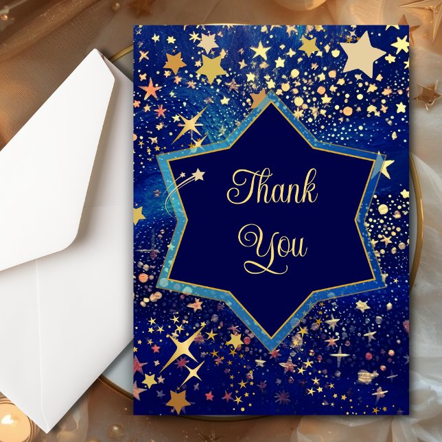 Blue gold starry night celestial magical wedding thank you card (Creator Uploaded)