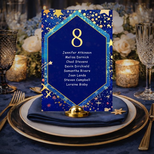 Blue gold starry night magical wedding seating table number (Creator Uploaded)