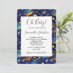 Blue Gold Starry Sky Baby Shower Invitation