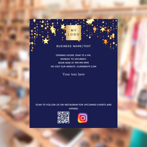 Blue gold stars business logo qr code instagram flyer