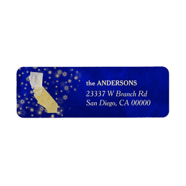 Blue Gold Stars California Return Address Label (Front)