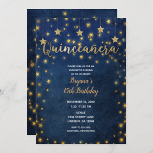 Blue & Gold Stars Celestial Sky Quinceañera Party Invitation