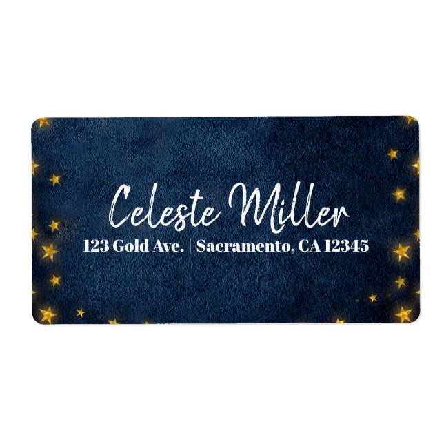 Blue Gold Stars Celestial Starry Sky Party Label (Front)