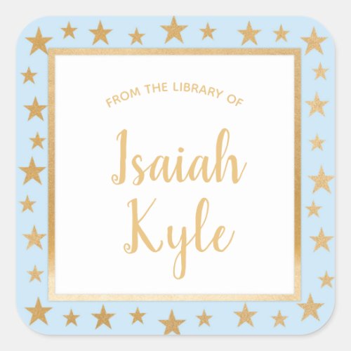 Blue gold stars library name bookplate