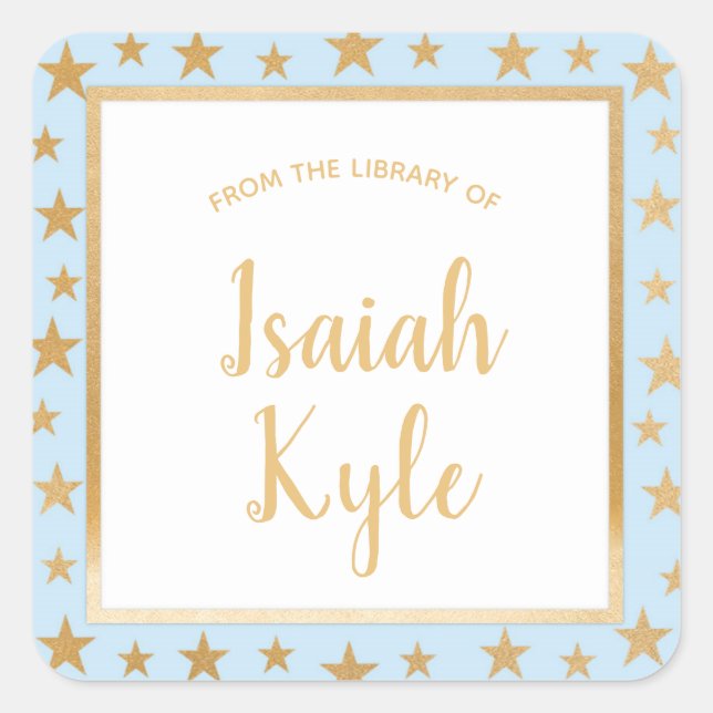 Blue gold stars library name bookplate (Front)