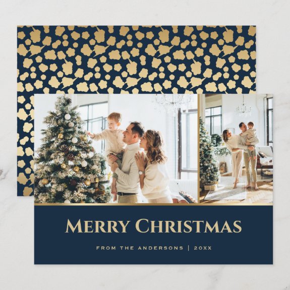 Blue Gold Stars Photo Christmas Card