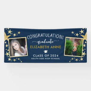 Blue & Gold Stars Photo Congratulations Graduate Banner