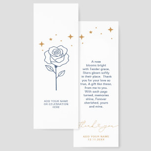 Blue Gold Stars Rose Thank You Heart Script Poem Bookmarks