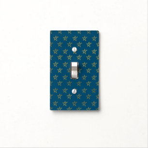 Blue Gold Stars Shine Bright Light Switch Cover