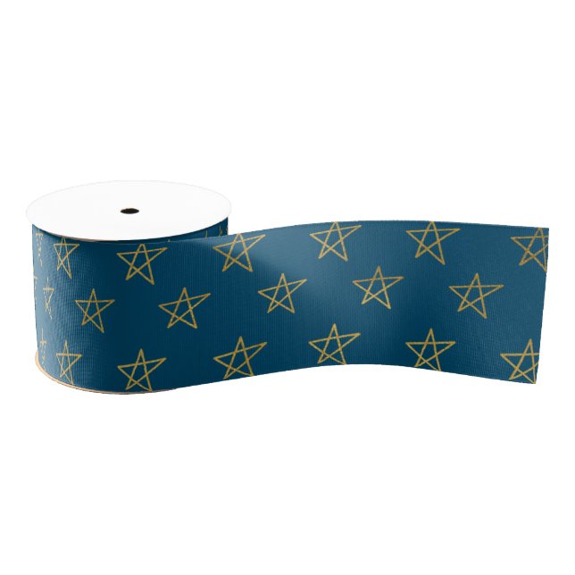 Blue Gold Stars Shine Bright Tissue Paper Grosgrain Ribbon (Spool)