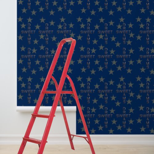 Blue Gold Stars Sweet Dreams Pattern Peel Stick Wallpaper