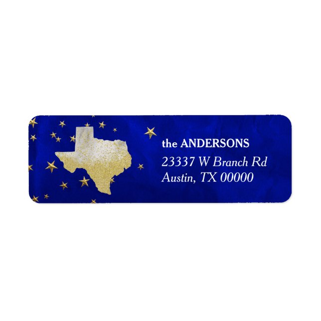 Blue Gold Stars Texas Return Address Label (Front)