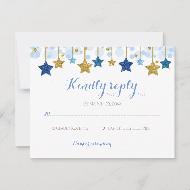 Blue & Gold Stars twinkle twinkle RSVP card (Front)
