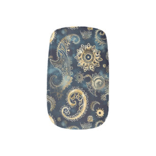 Blue Gold Steampunk Gears Paisley Elegant Minx Nail Art