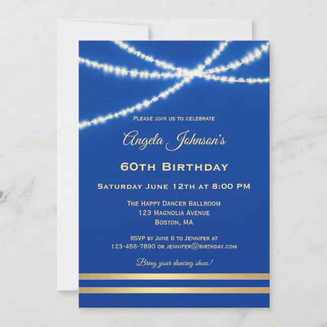 Blue Gold String Lights Birthday Invitation Zazzle 0079