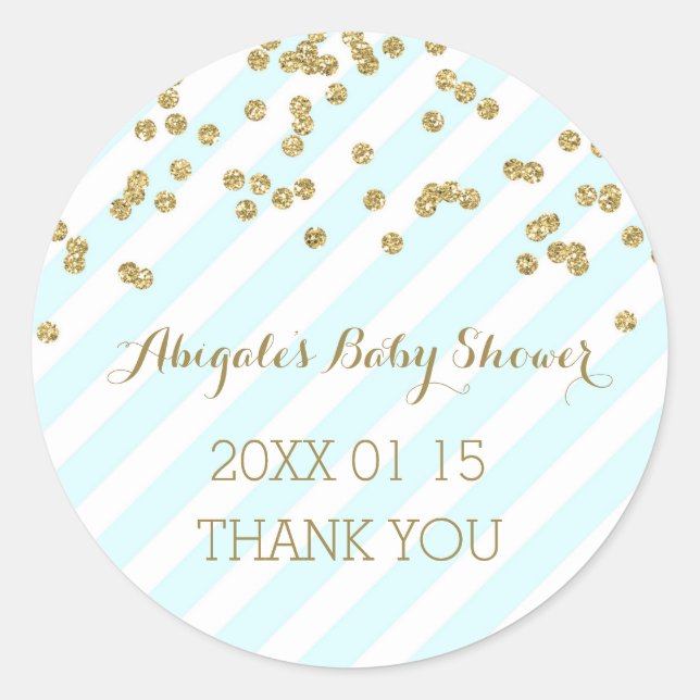 Blue Gold Stripes Baby Shower Favor Sticker (Front)