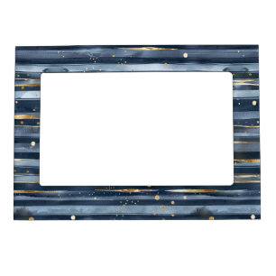 Blue Gold Stripes Dots Magnetic Frame