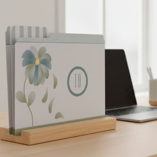 Blue & Gold Stripes & Flower Monogram File Folders